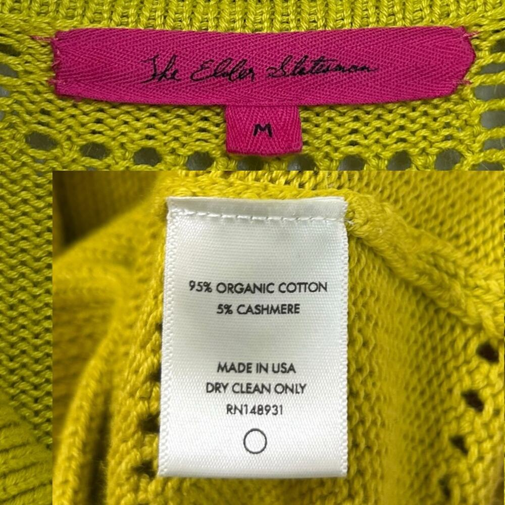 The Elder Statesman Grid Pointelle Cashmere Knit Shirt Chartreuse Yellow Medium - Picture 4 of 9